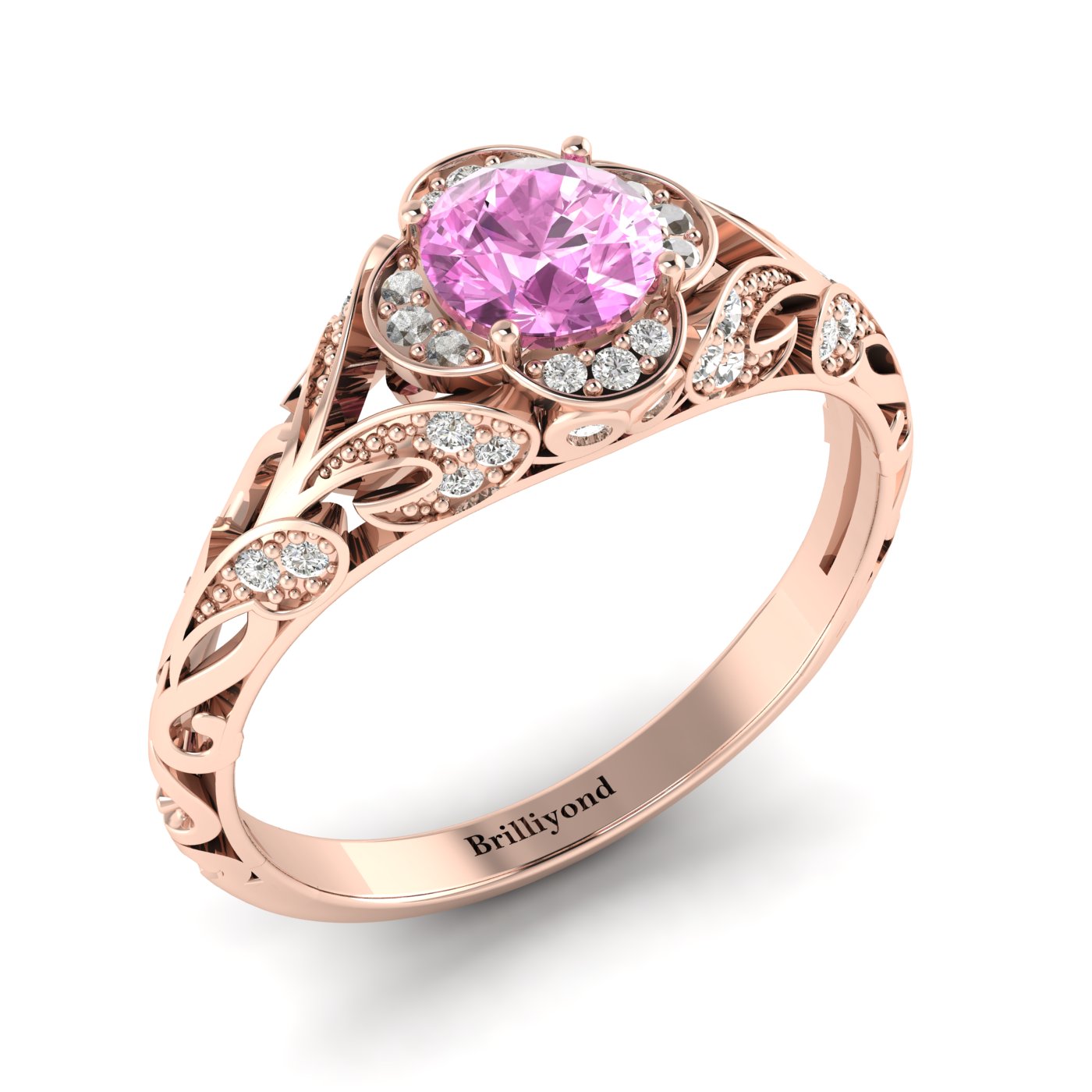 Pink Sapphire Rose Gold Vintage Engagement Ring Country Road