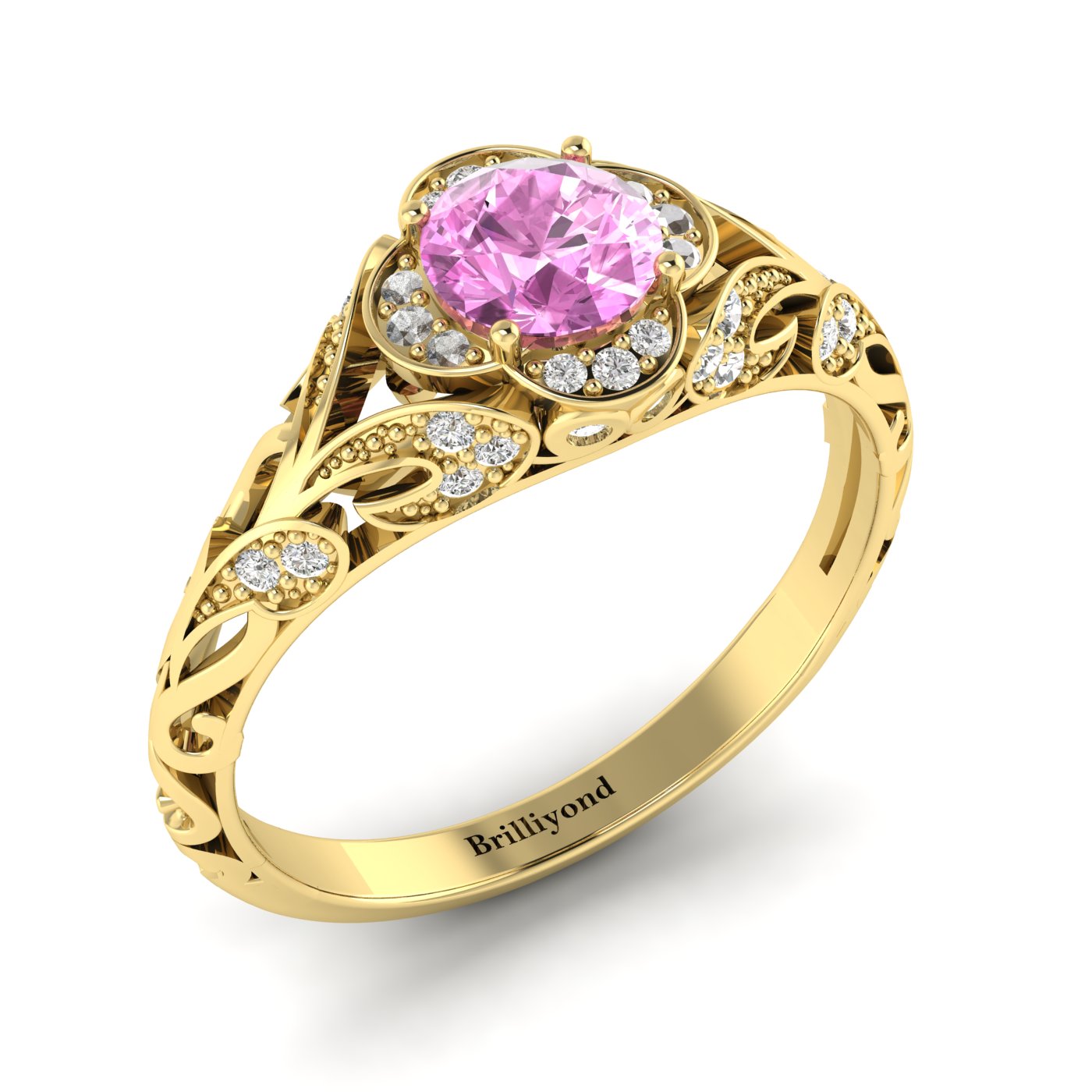 Pink Sapphire Yellow Gold Vintage Engagement Ring Country Road