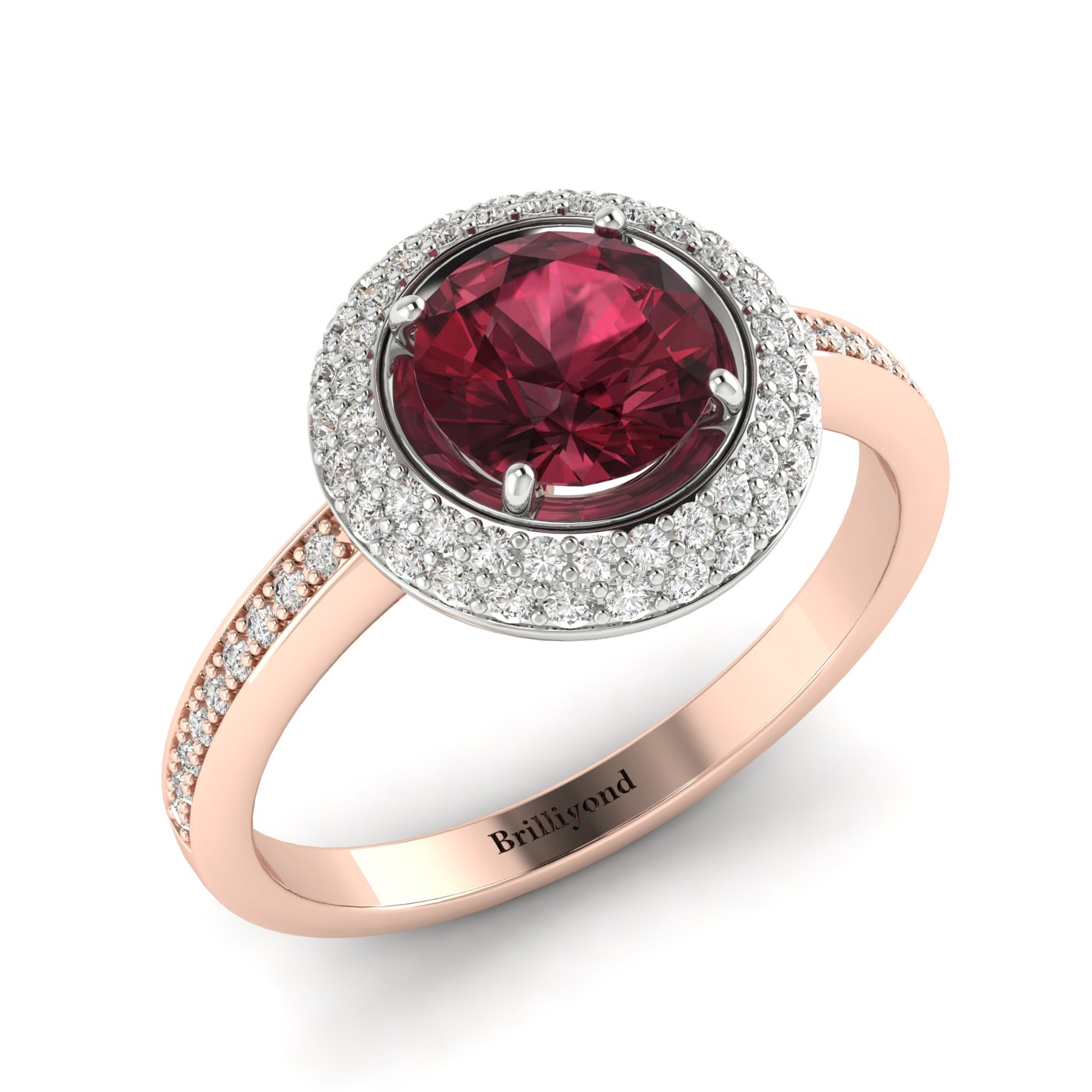 Genuine Accented Ruby Halo Engagement Ring by Brilliyond