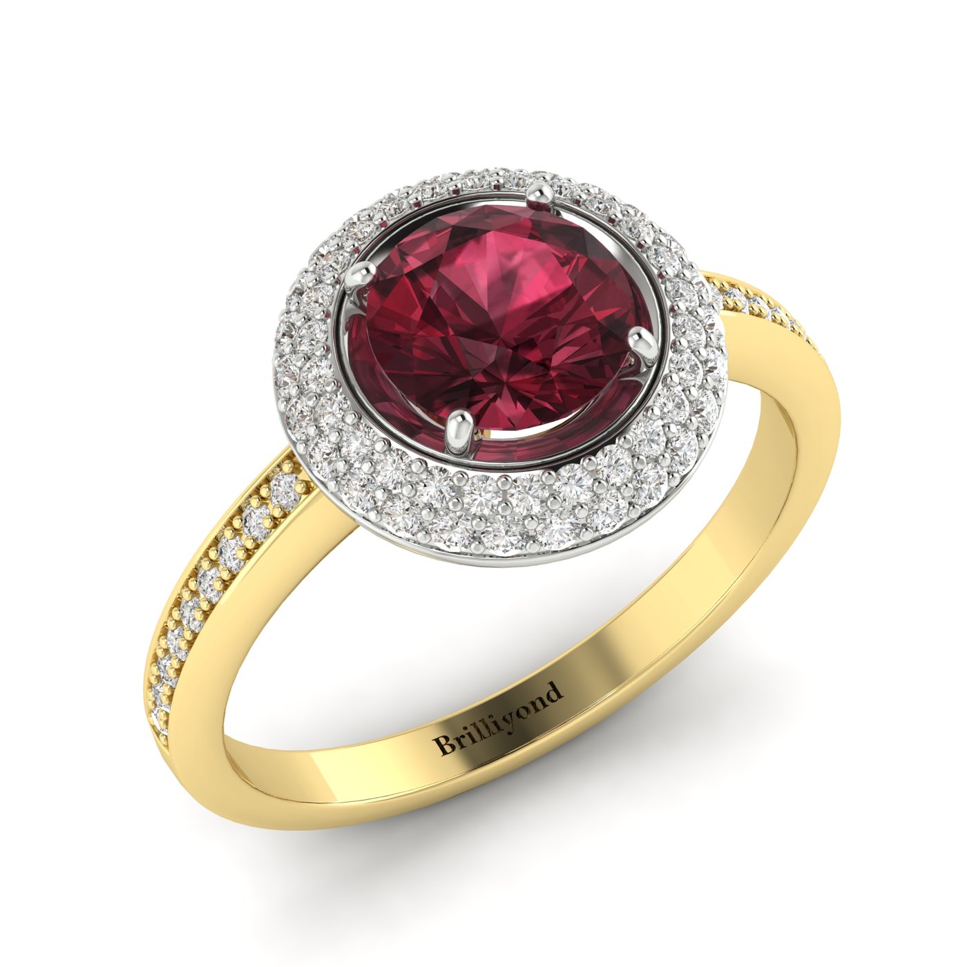 Genuine Red Ruby Halo Engagement Ring by Brilliyond