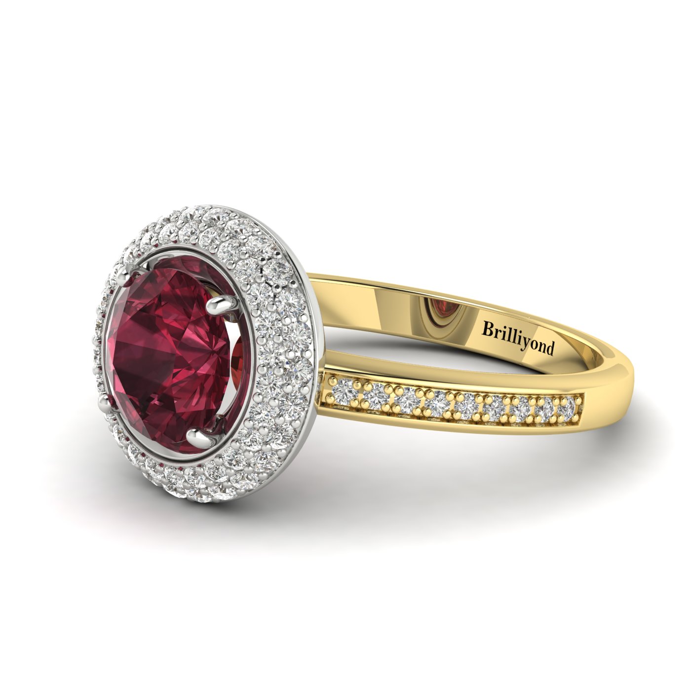 A 6.5mm Ruby on Two Tone 18k Gold Band with Diamond Accents