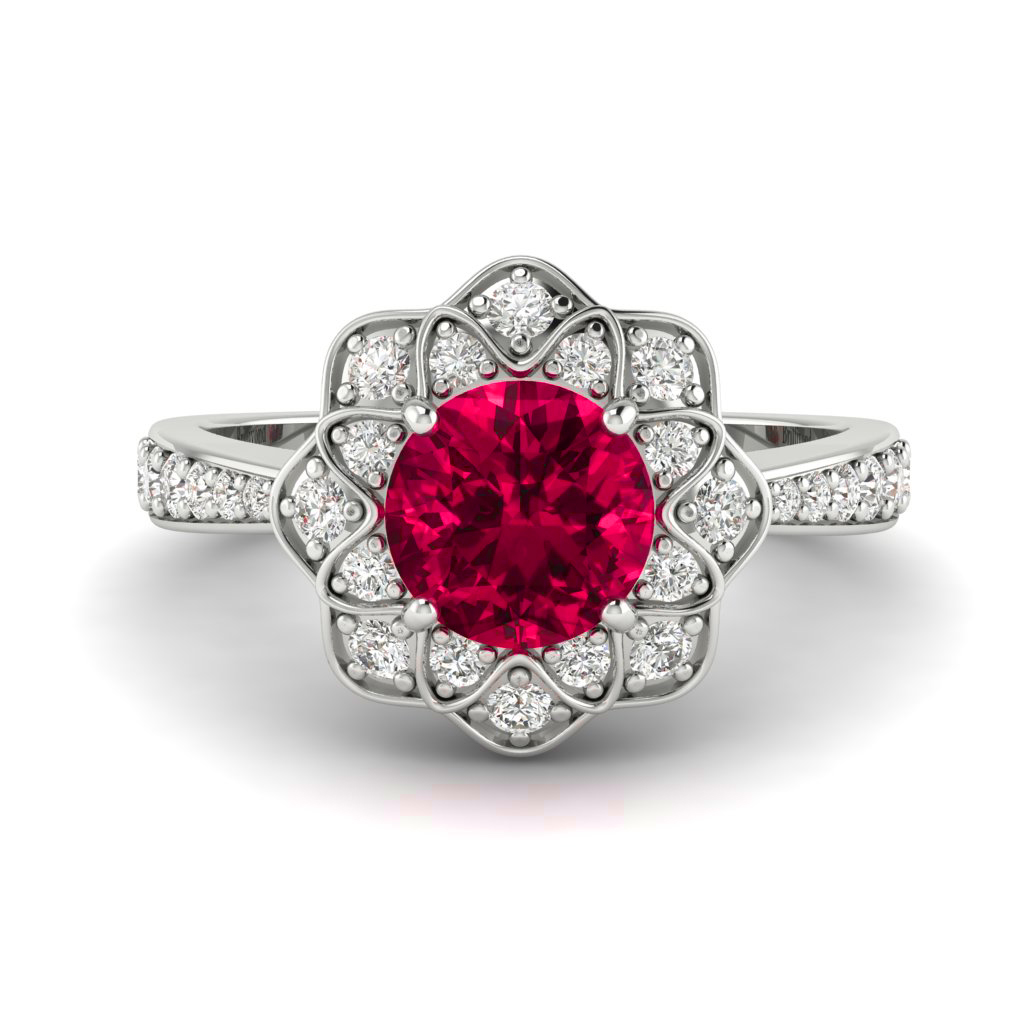 Genuine Diamonds with a Natural Red Ruby Ring