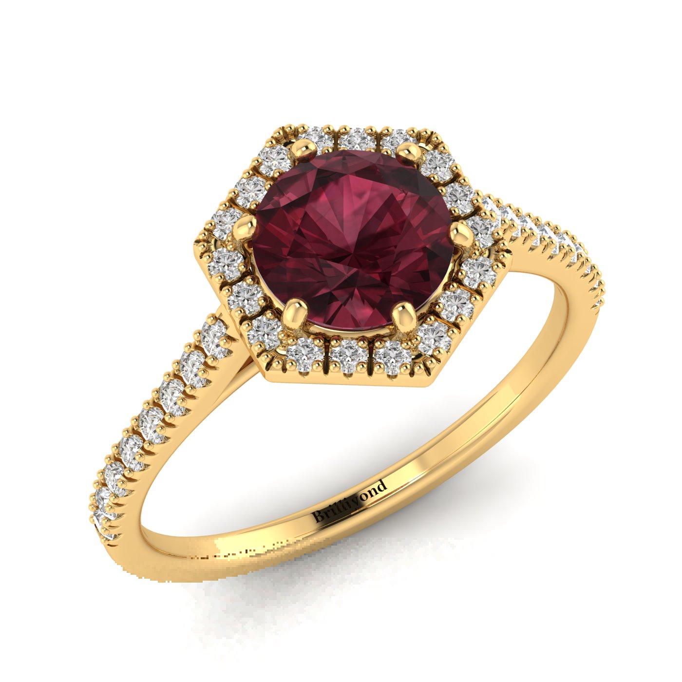 Ruby Yellow Gold Halo Engagement Ring Niagara