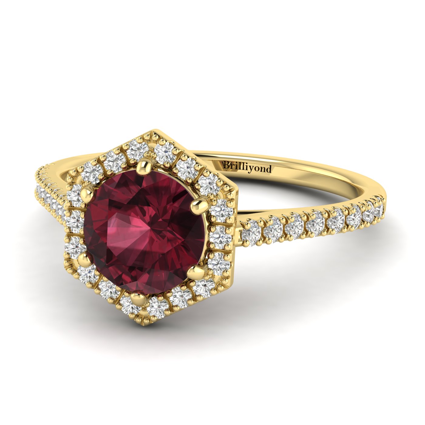 Ruby Yellow Gold Halo Engagement Ring Niagara