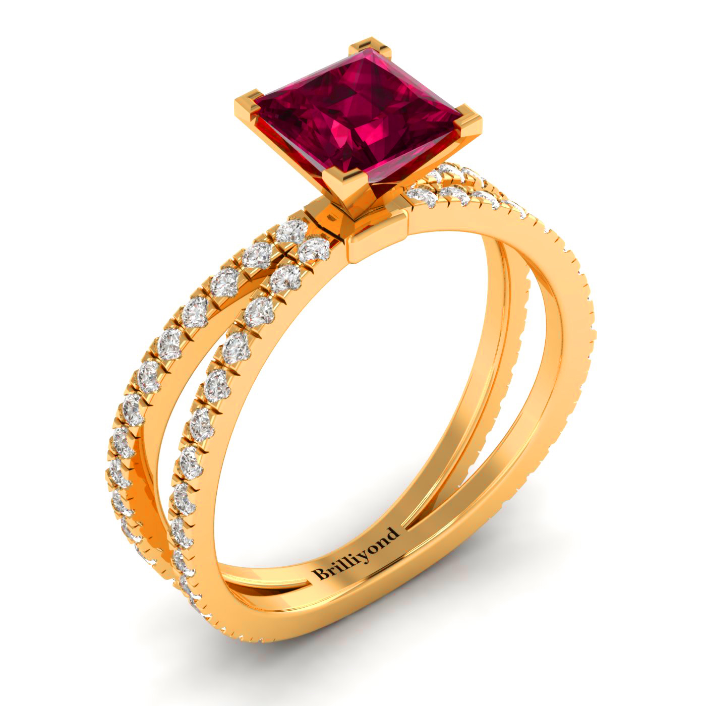Ruby Yellow Gold Princess Cut Engagement Ring Florentine