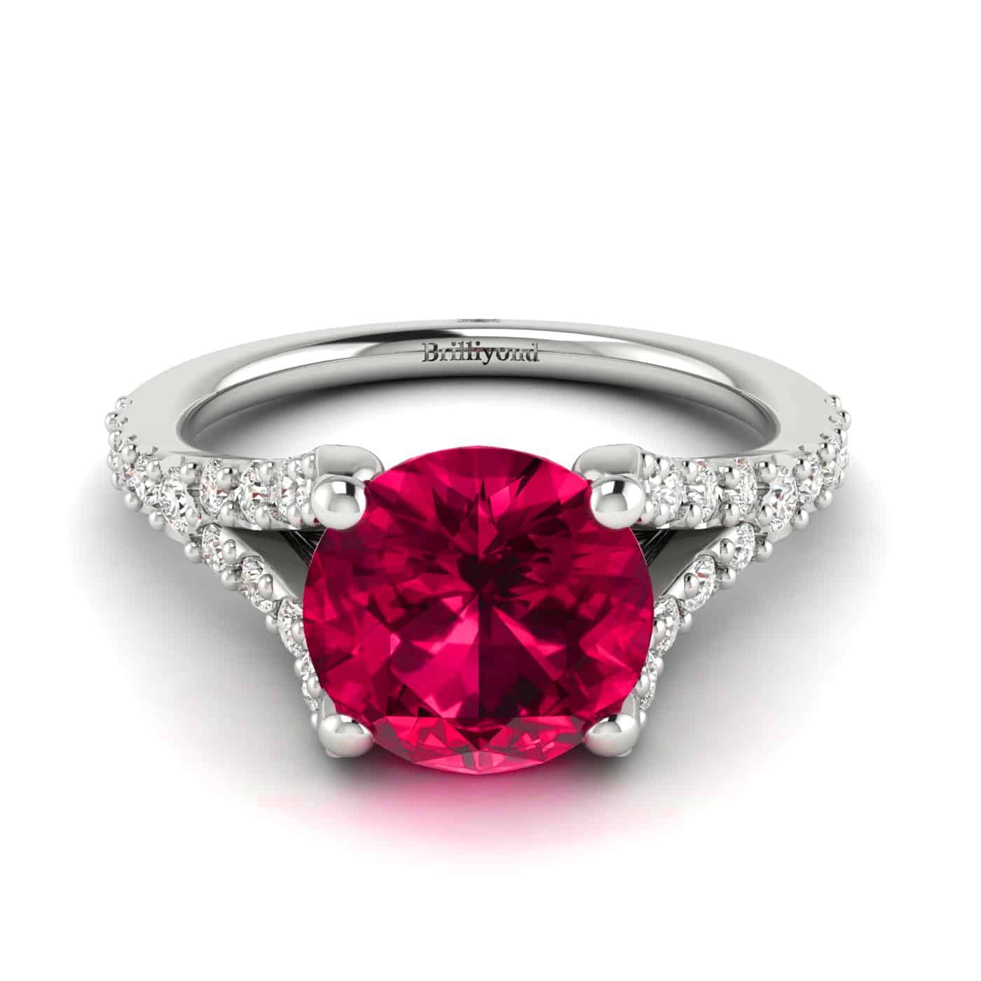 Close-up view of the 6.5mm Red Ruby with Diamond Paves