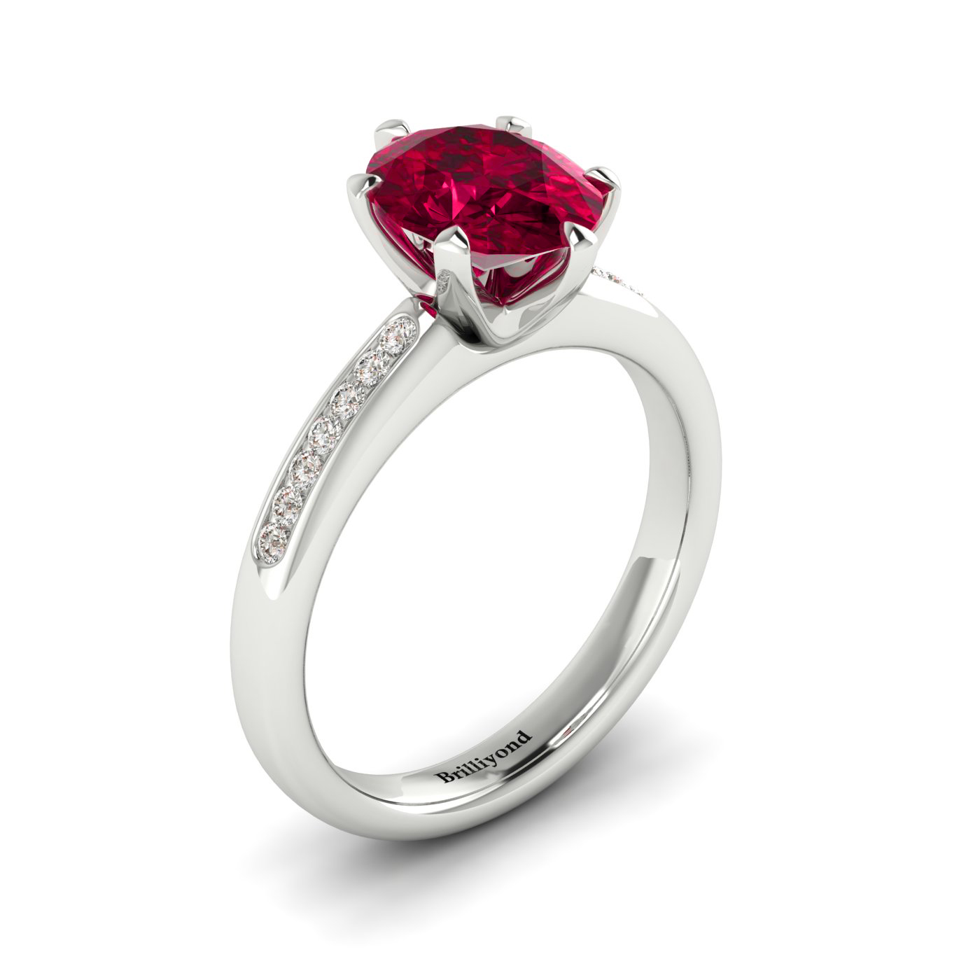 Brilliyond Ruby Oval Engagement Ring Nymph in a White Gold Setting