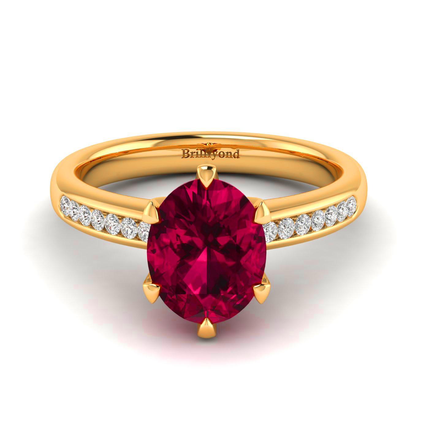 Oval Ruby with Diamond Paves on 18k Yellow Gold Band