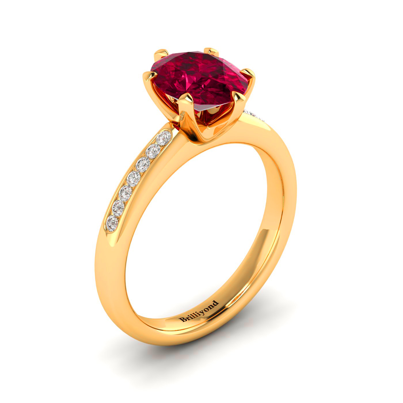 Ruby Oval Engagement Ring with 14 Accent Diamonds in Yellow Gold Setting