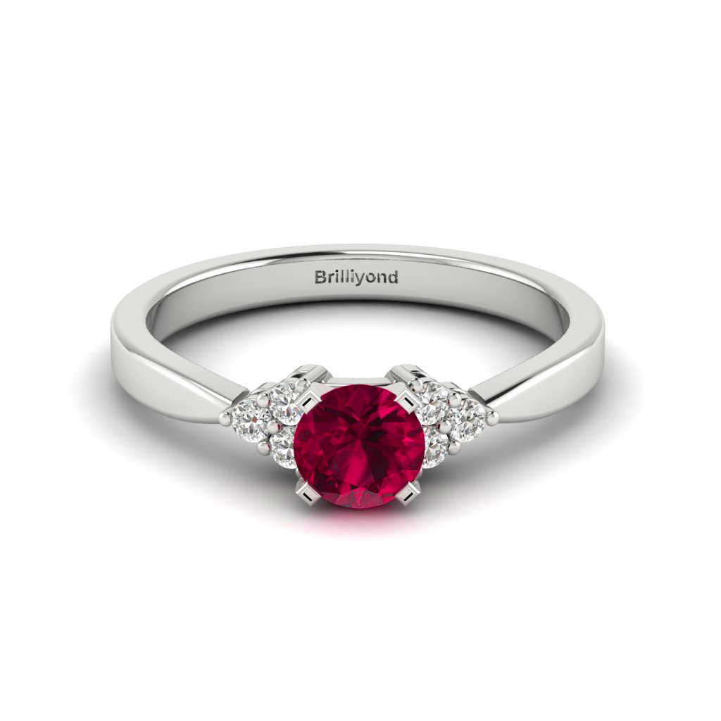 Ruby Brilliant Cut Engagement Ring set in White Gold