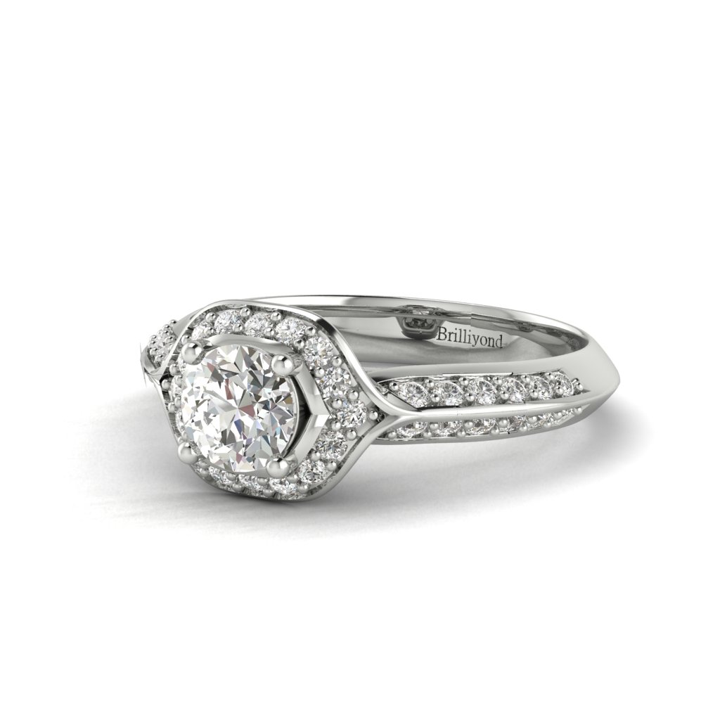 Halo Diamond Engagement Ring Meneka in White Gold