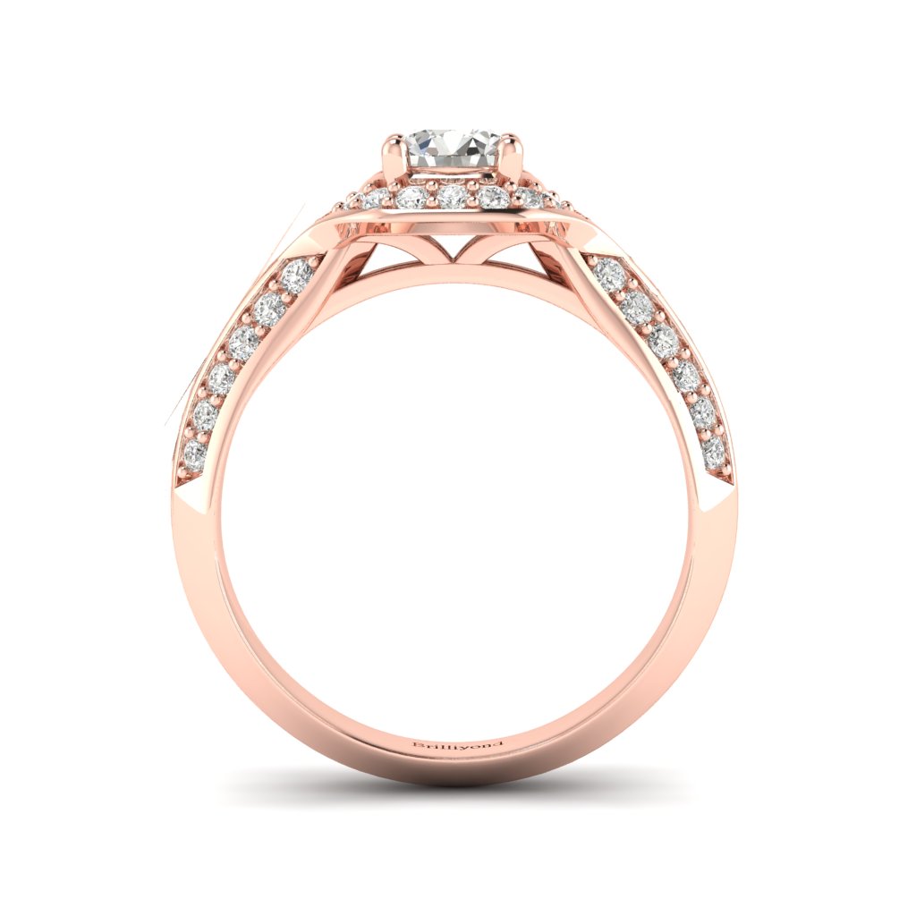 Diamond Halo Engagement Ring Meneka with Double Diamond Channels in Rose Gold 
