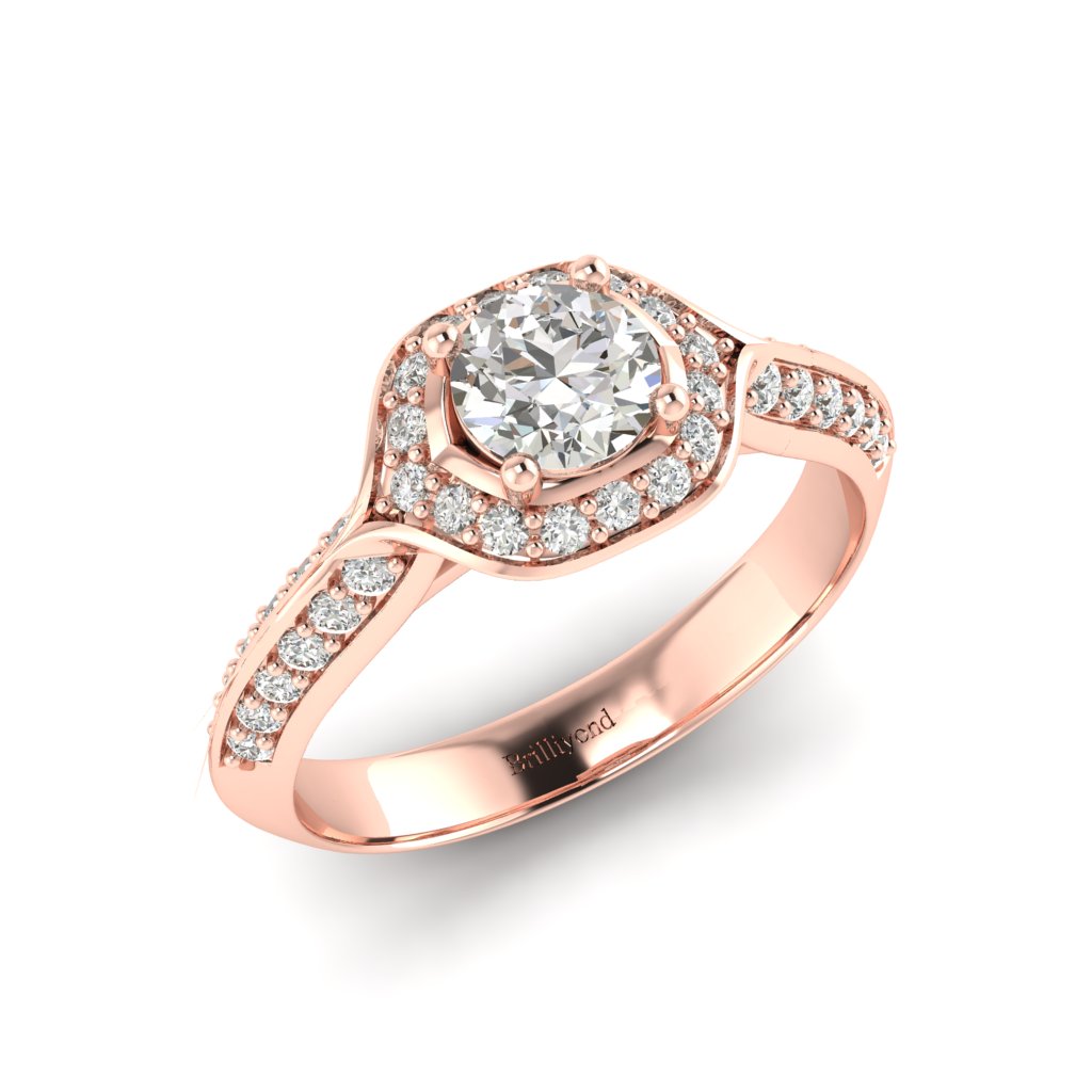 Diamond Halo Engagement Ring Meneka with Double Diamond Channels in Rose Gold _image3