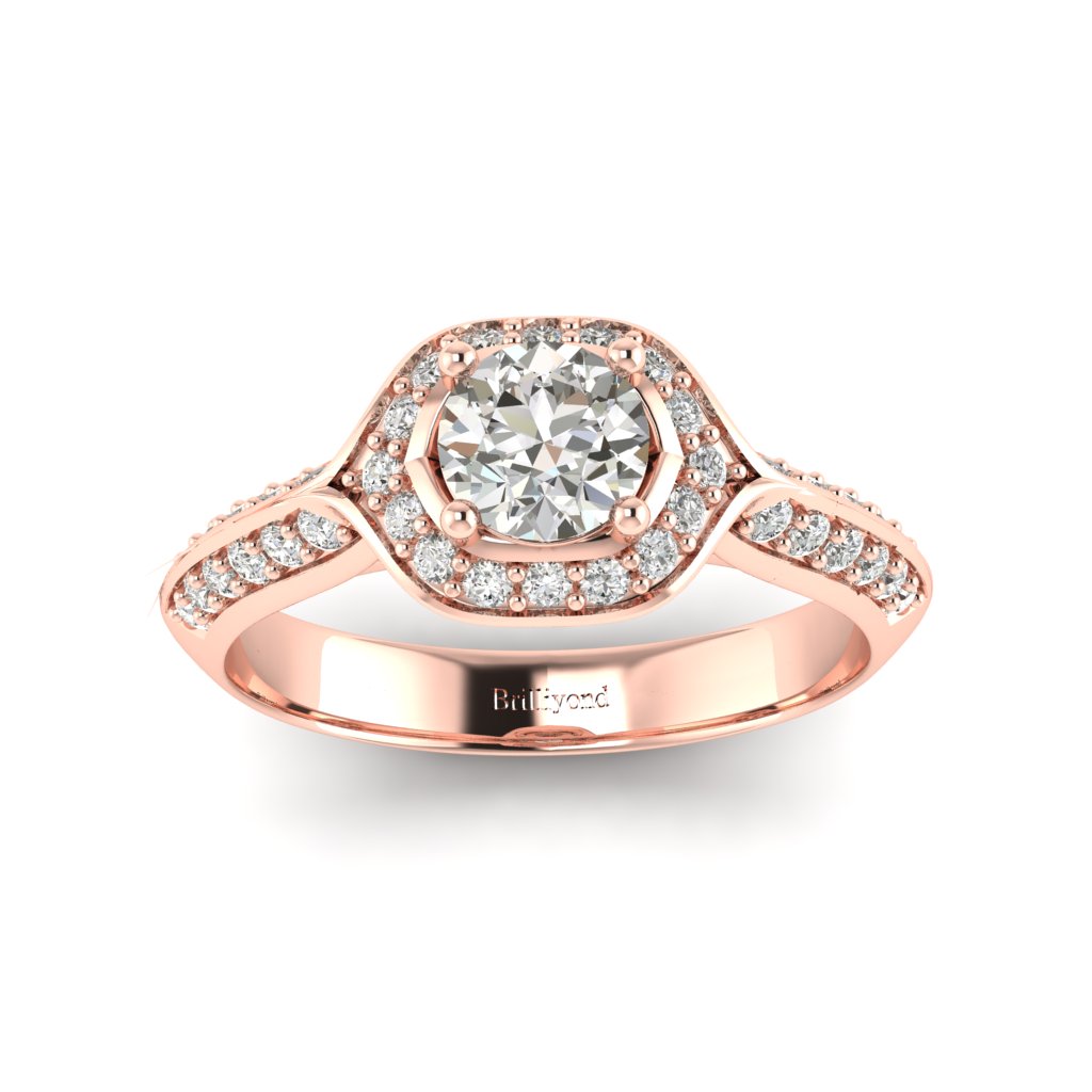 Diamond Halo Engagement Ring Meneka with Double Diamond Channels in Rose Gold _image5