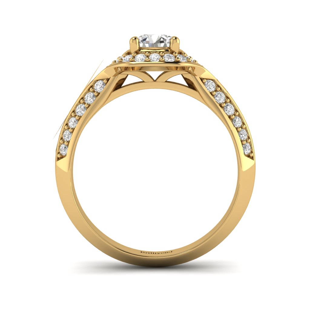 Yellow Gold Diamond Halo Engagement Ring Meneka with Double Diamond Channels_image3