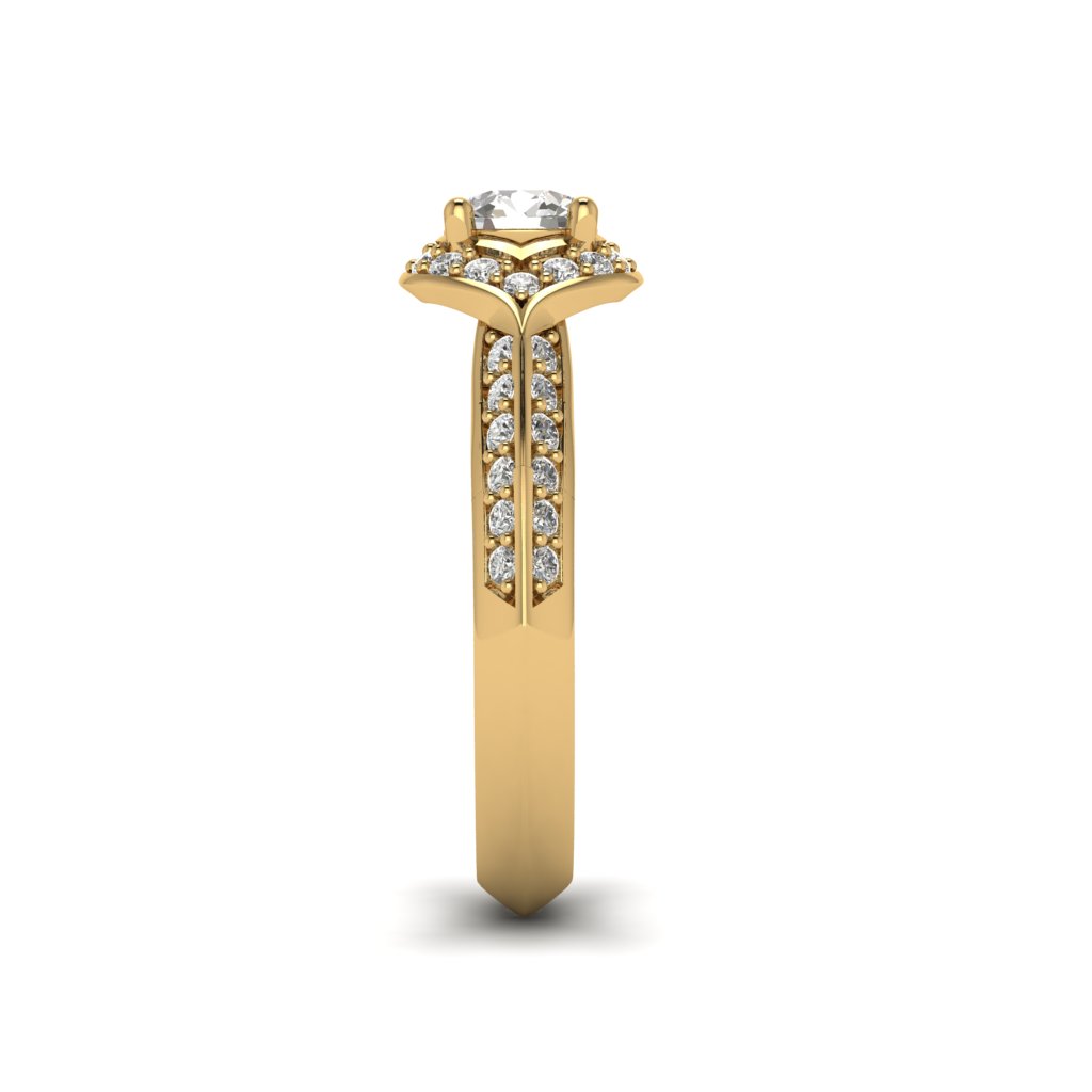 Yellow Gold Diamond Halo Engagement Ring Meneka with Double Diamond Channels_image4
