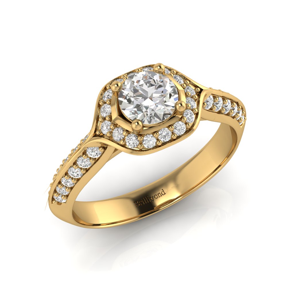 Yellow Gold Diamond Halo Engagement Ring Meneka with Double Diamond Channels_image5