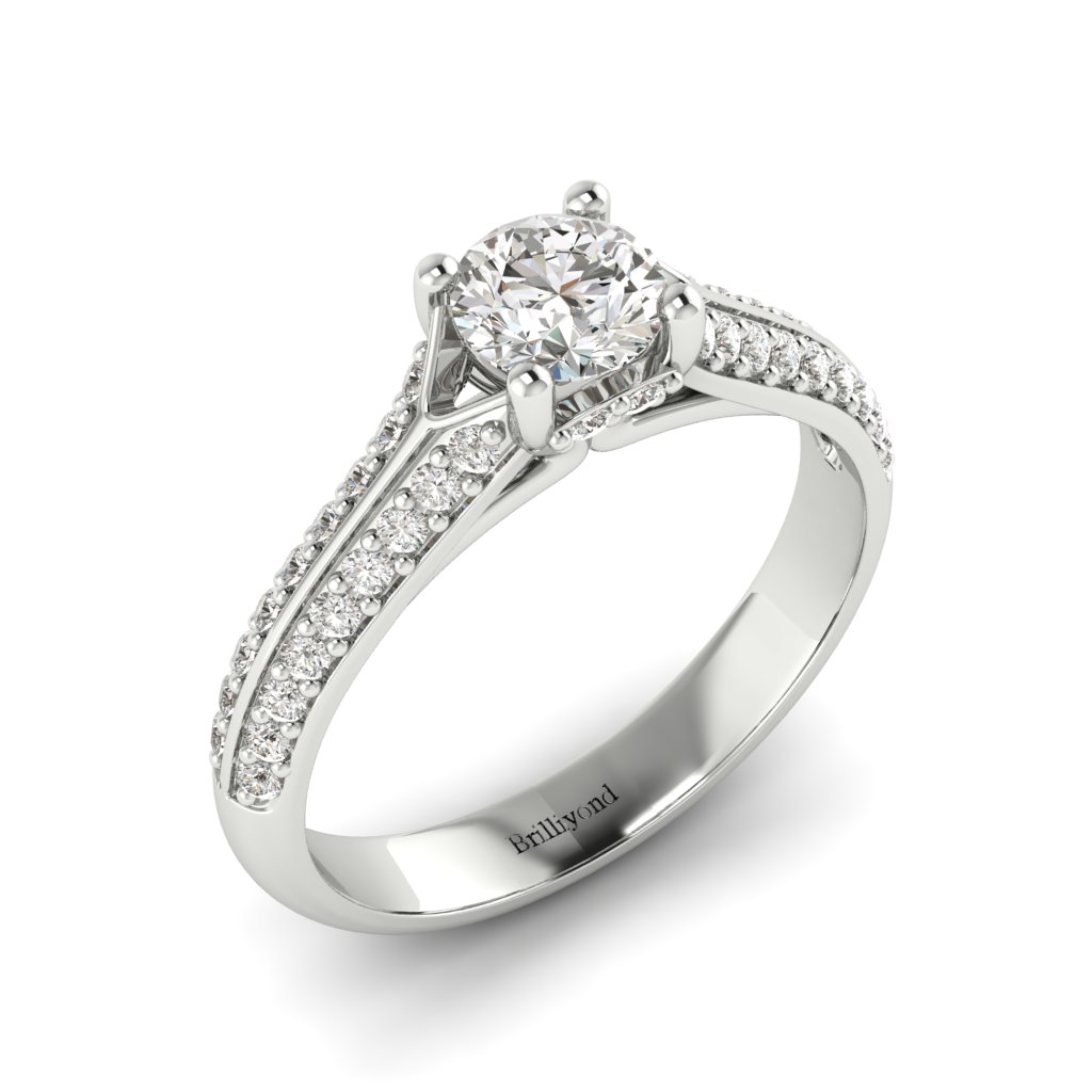 Vintage Diamond Engagement Ring Charlotte with dual Diamond Channels in White Gold