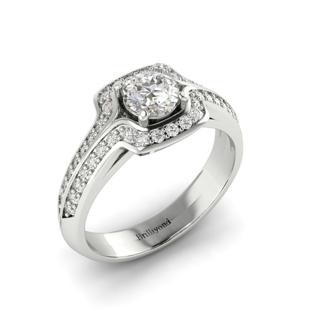 Halo Diamond Engagement Ring Dragoneye with Double Diamond Channels in White Gold 