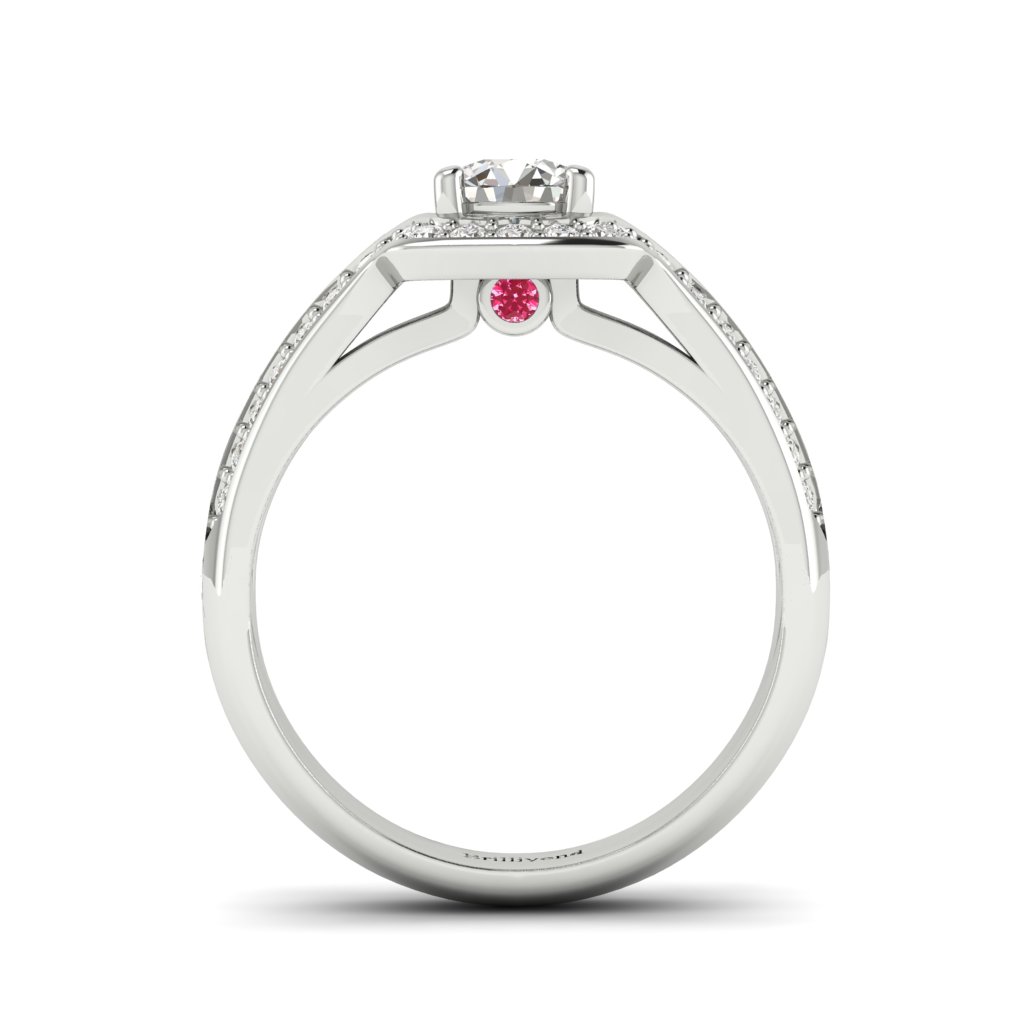 Halo Diamond Engagement Ring Dragoneye with Double Diamond Channels in Platinum 