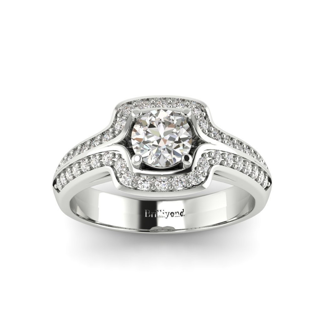 Halo Diamond Engagement Ring Dragoneye with Double Diamond Channels in Platinum _image3