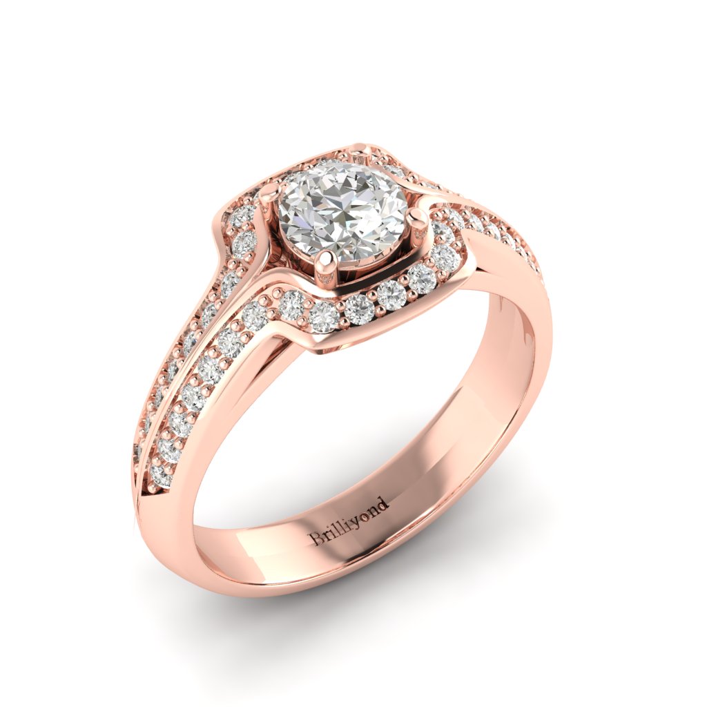 Diamond Halo Engagement Ring Dragoneye with Double Diamond Channels in Rose Gold _image3