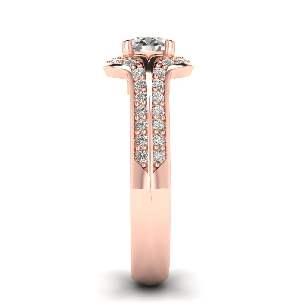 Diamond Halo Engagement Ring Dragoneye with Double Diamond Channels in Rose Gold