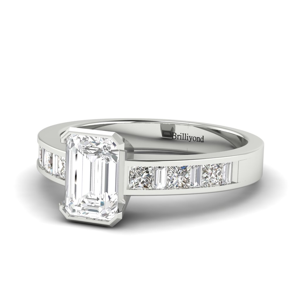 Diamond Emerald cut Engagement Ring Messardi in White Gold 