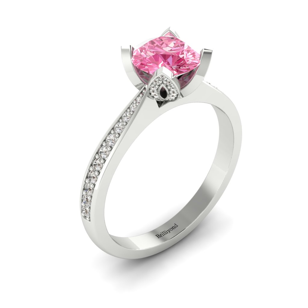 White Gold Pink Sapphire Floral Engagement Ring Tulip