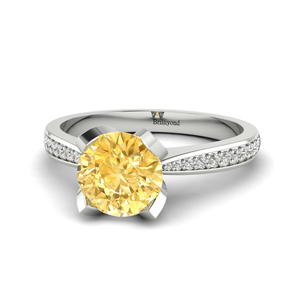 White Gold Yellow Sapphire Floral Engagement Ring Tulip