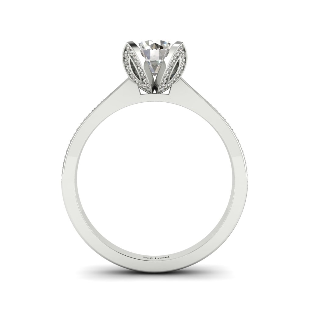 White Gold White Sapphire Floral Engagement Ring Tulip