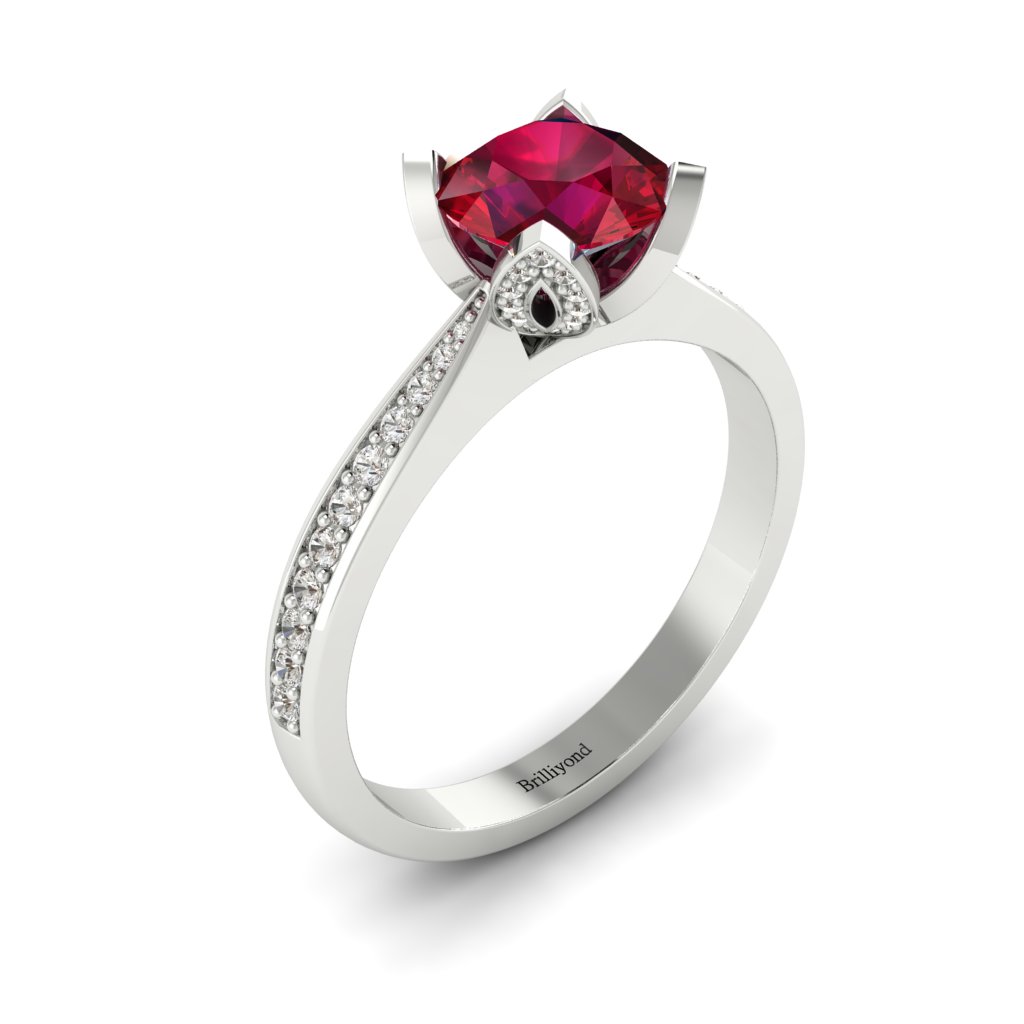 White Gold Ruby Floral Engagement Ring Tulip