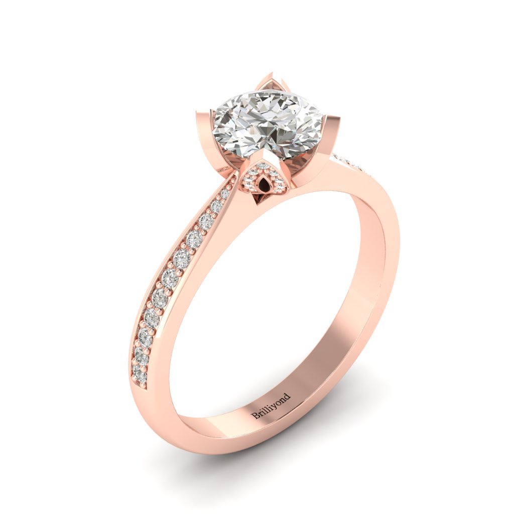 Diamond Floral Engagement Ring Tulip in Rose Gold 