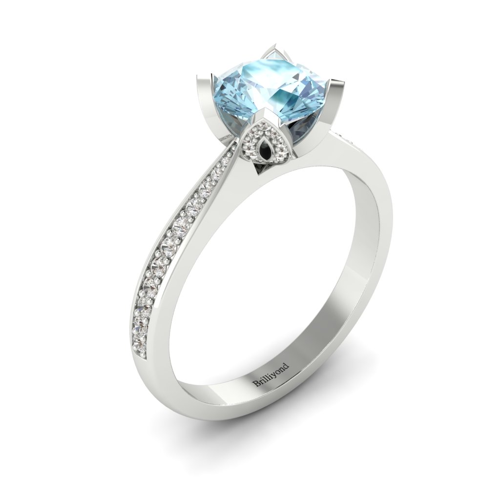 Rose Gold Aquamarine Floral Engagement Ring Tulip