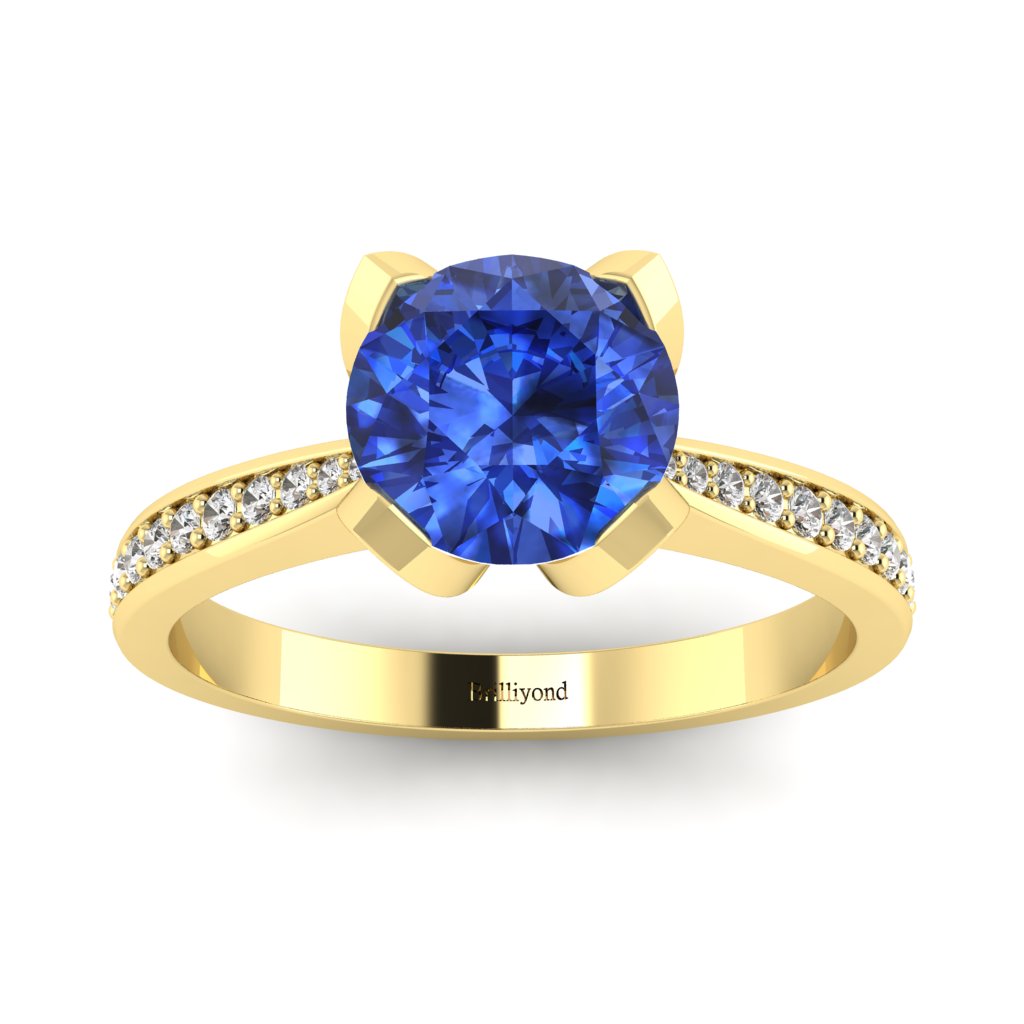 Yellow Gold Blue Sapphire Floral Engagement Ring Tulip_image3