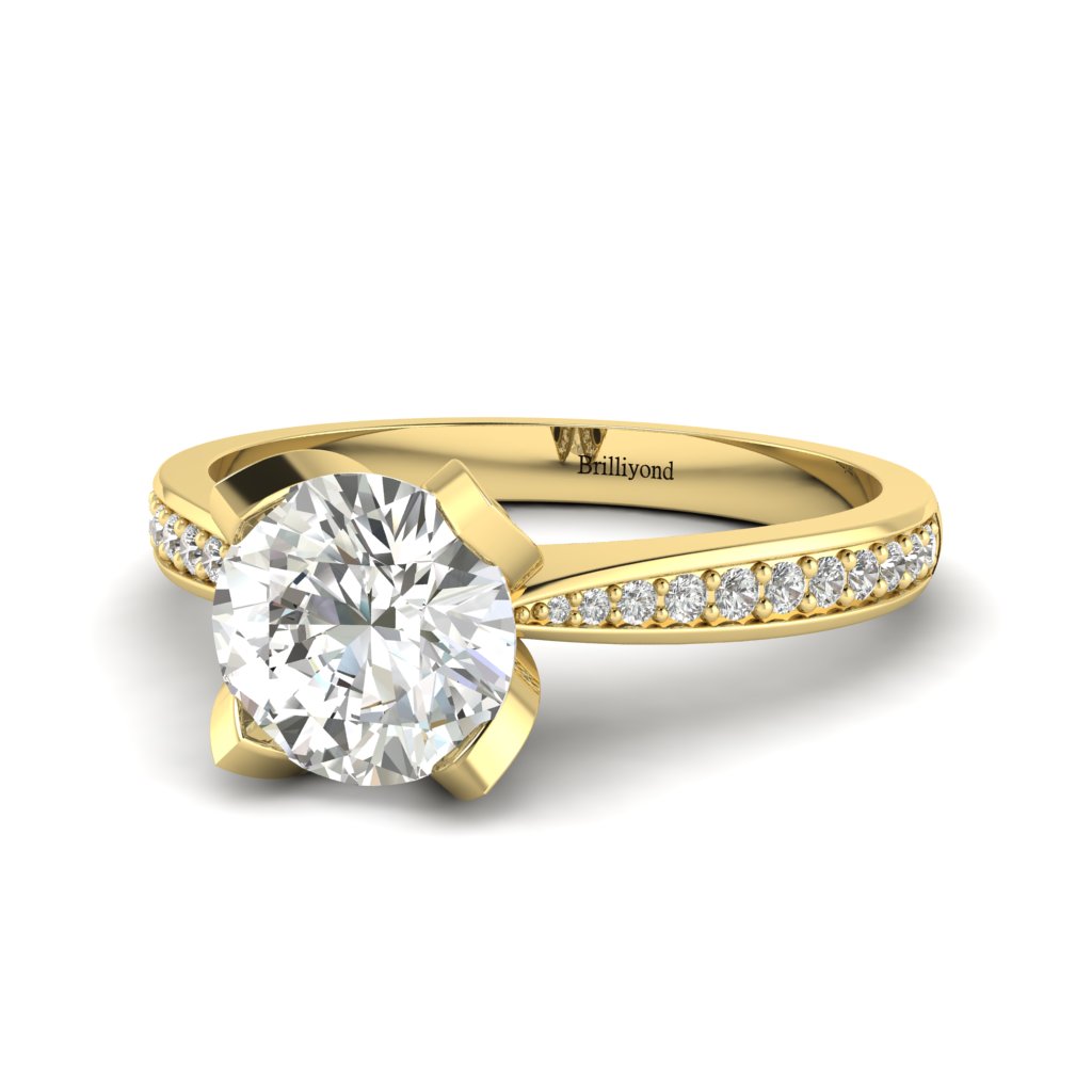 Yellow Gold White Sapphire Floral Engagement Ring Tulip_image3