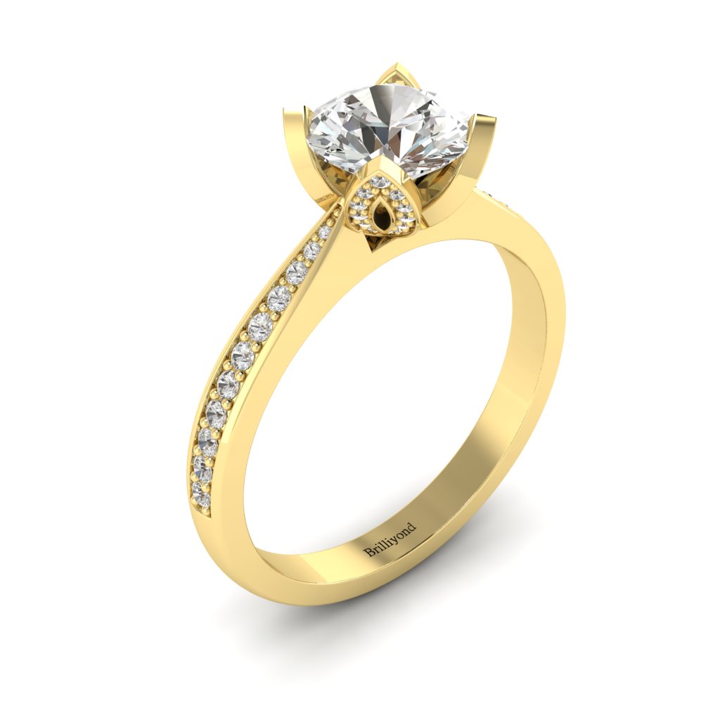 Yellow Gold White Sapphire Floral Engagement Ring Tulip_image5
