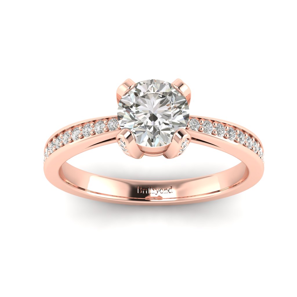 Brilliant Cut Diamond Engagement Ring Seychelles with Diamond Accented Prongs in Rose Gold 