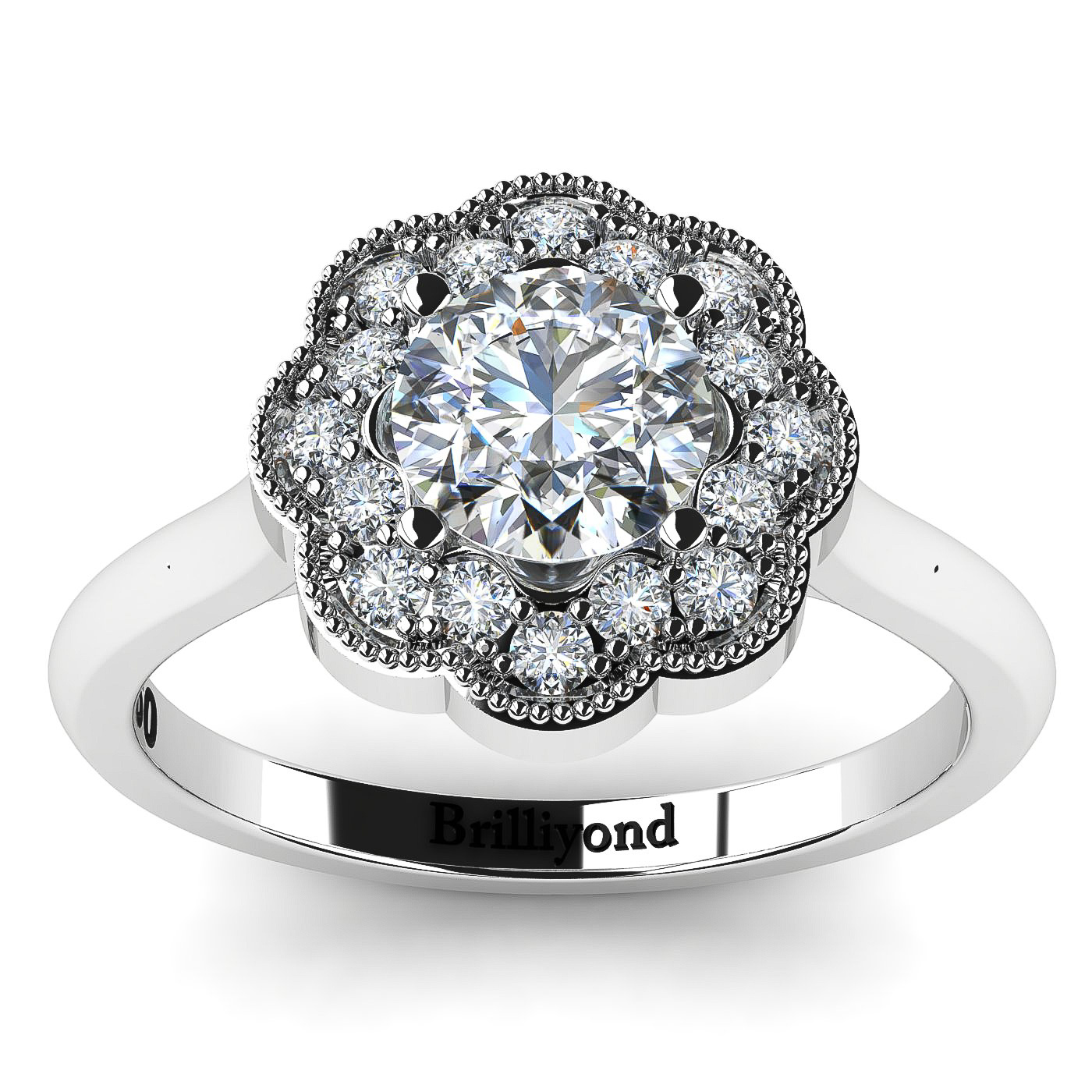 Diamond Halo Engagement Ring Bohemian in White Gold