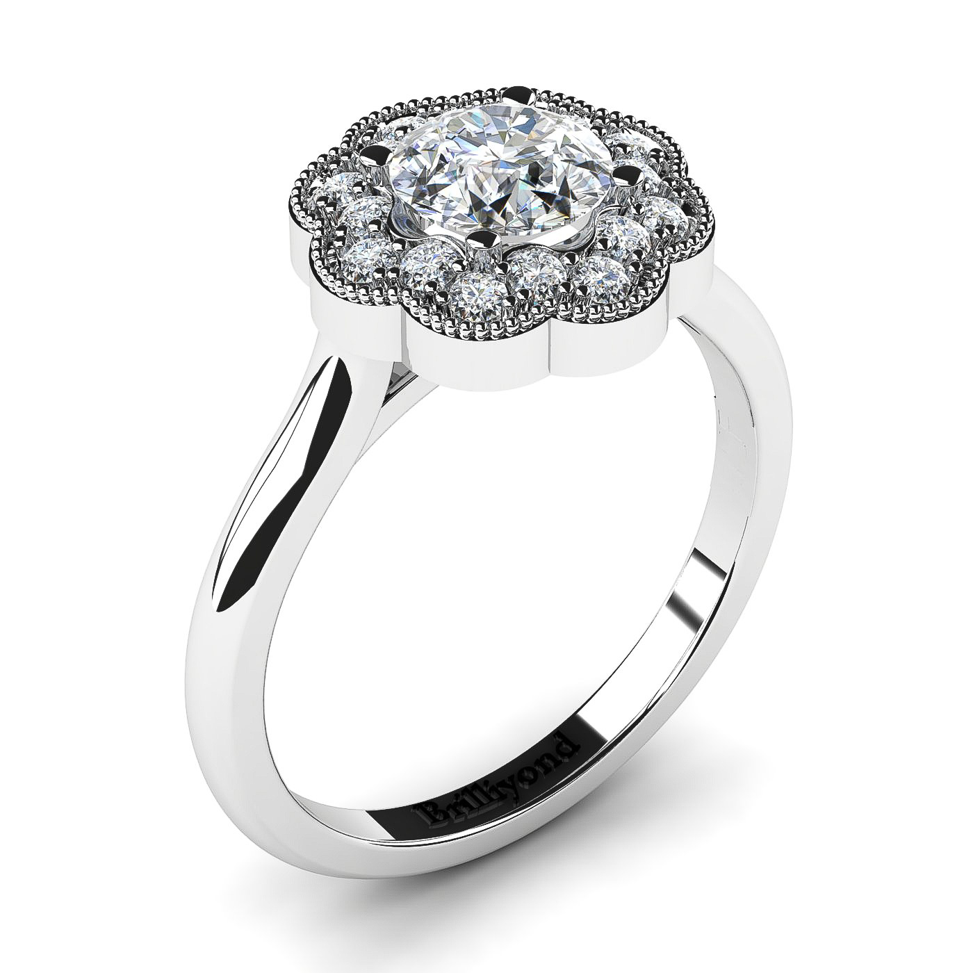 Diamond Halo Engagement Ring Bohemian in White Gold