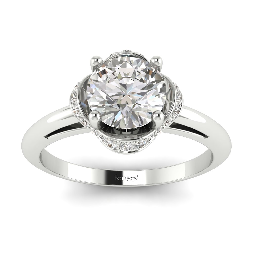 White Gold Halo Crown Diamond Engagement Ring Victoria