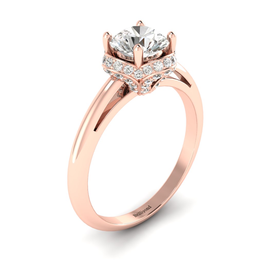 Rose Gold Halo Crown Diamond Engagement Ring Victoria