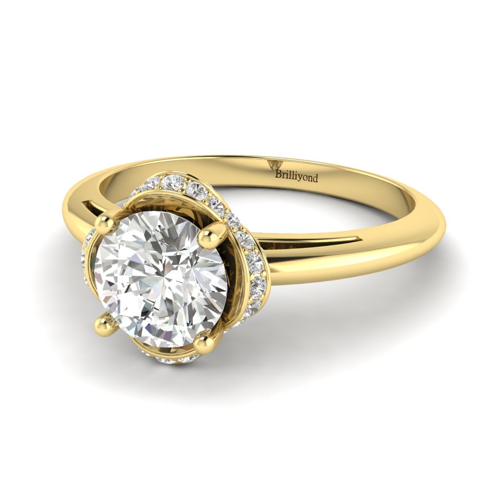Yellow Gold Halo Crown Diamond Engagement Ring Victoria