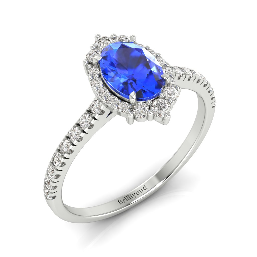 White Gold Blue Sapphire Oval Engagement Ring Imperial