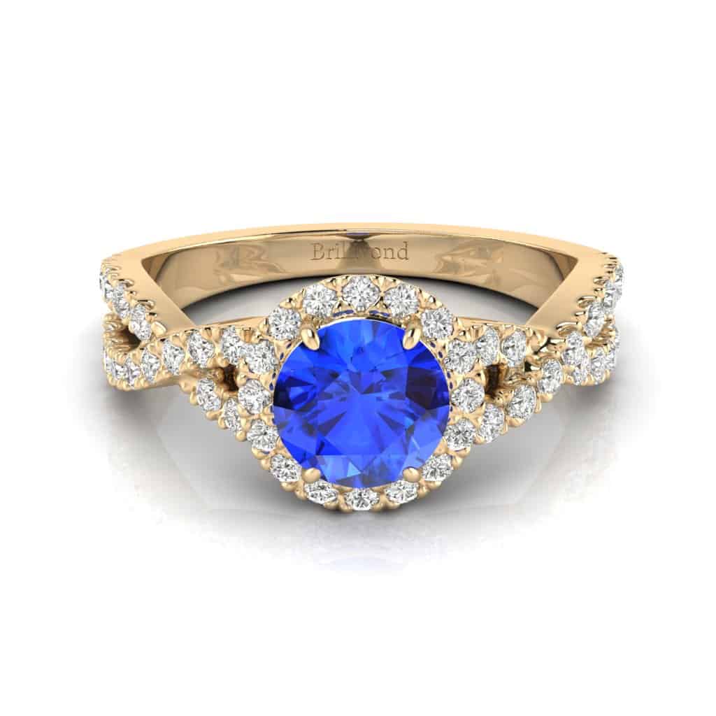 Yellow Gold Blue Sapphire Round Engagement Ring Madelyn
