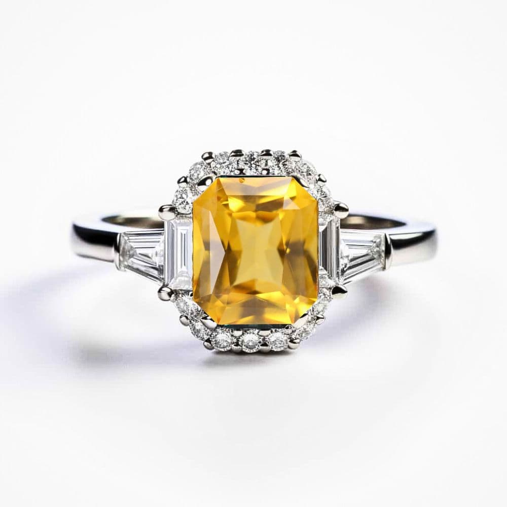 Scissor Cut Golden Yellow Sapphire Engagement Ring in 18K White Gold_image1