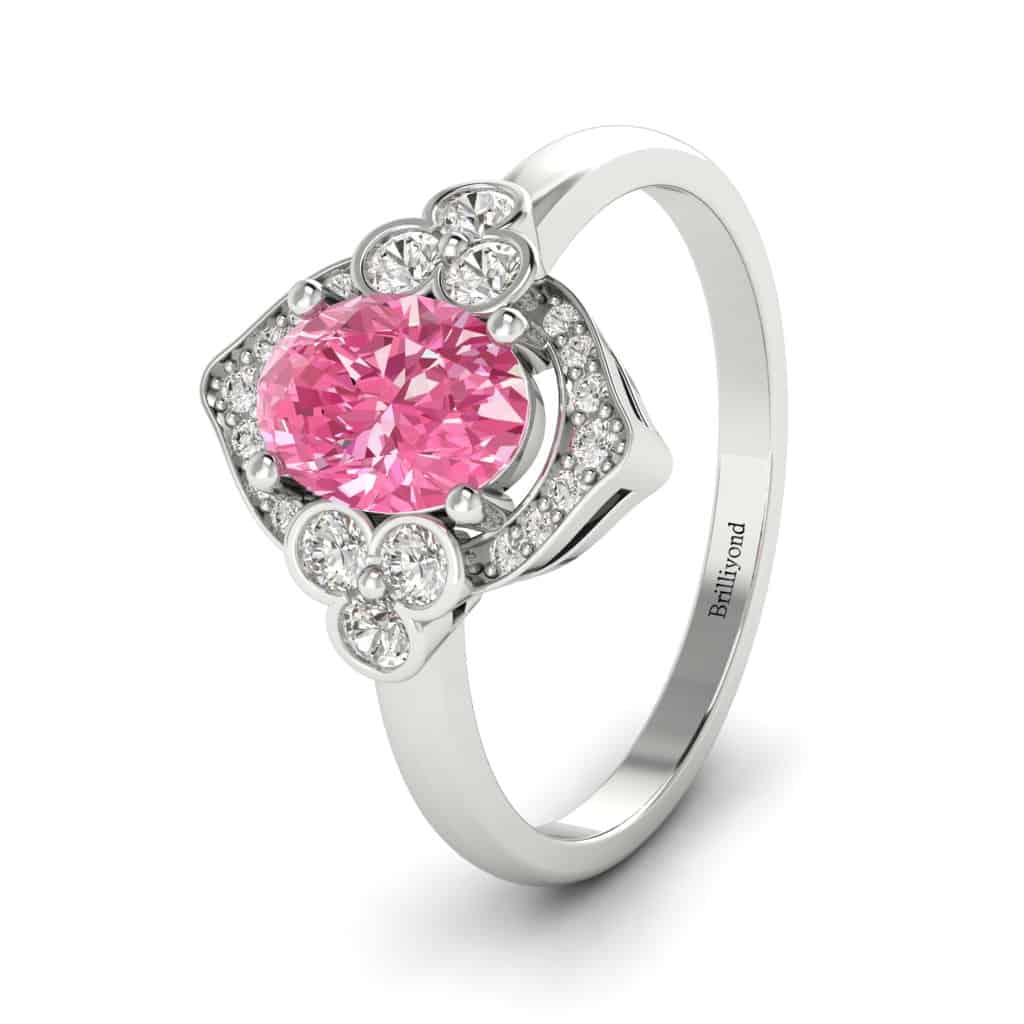 White Gold Pink Sapphire Vintage Engagement Ring Viola