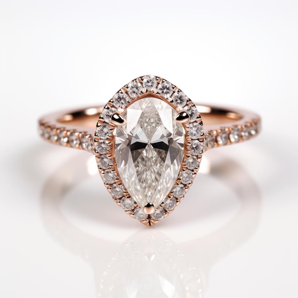 Diamond halo rose gold engagement ring Lydia