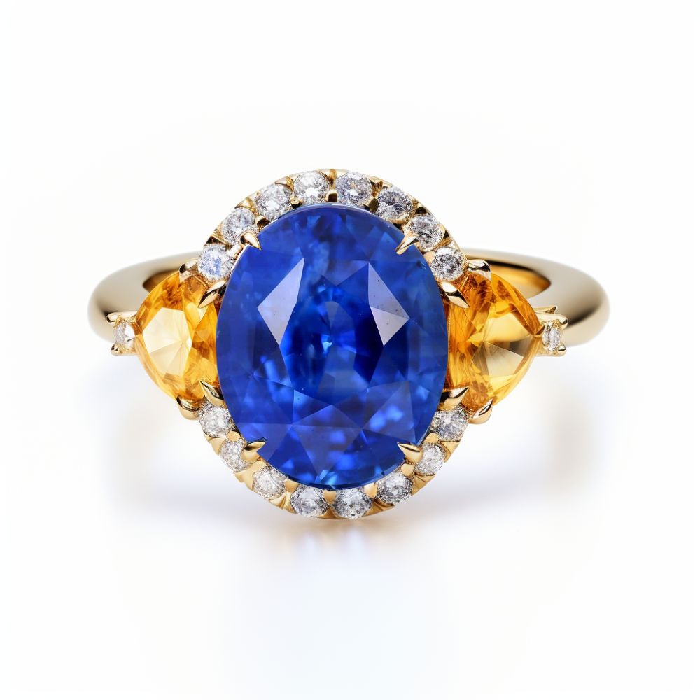 Blue sapphire engagement ring with yellow sapphire side stones