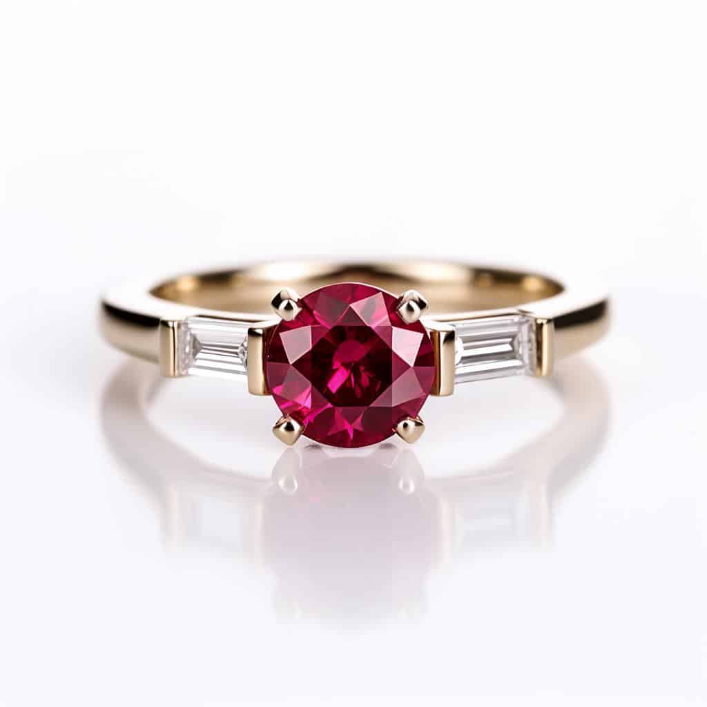 Slim Band Blood Red Ruby Yellow Gold Engagement 0.6ct Helena
